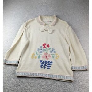 Vintage Walker & Lane Sweater Women's M Linen Blend Bowtie Cottagecore